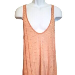 Women's slinky pale pink tank top with all-over rhinestones sz.M